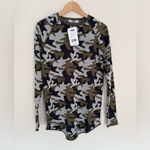 Leif Nelson Green Camouflage Fitted Cotton Blend Knitted Pullover Sweater Sz M